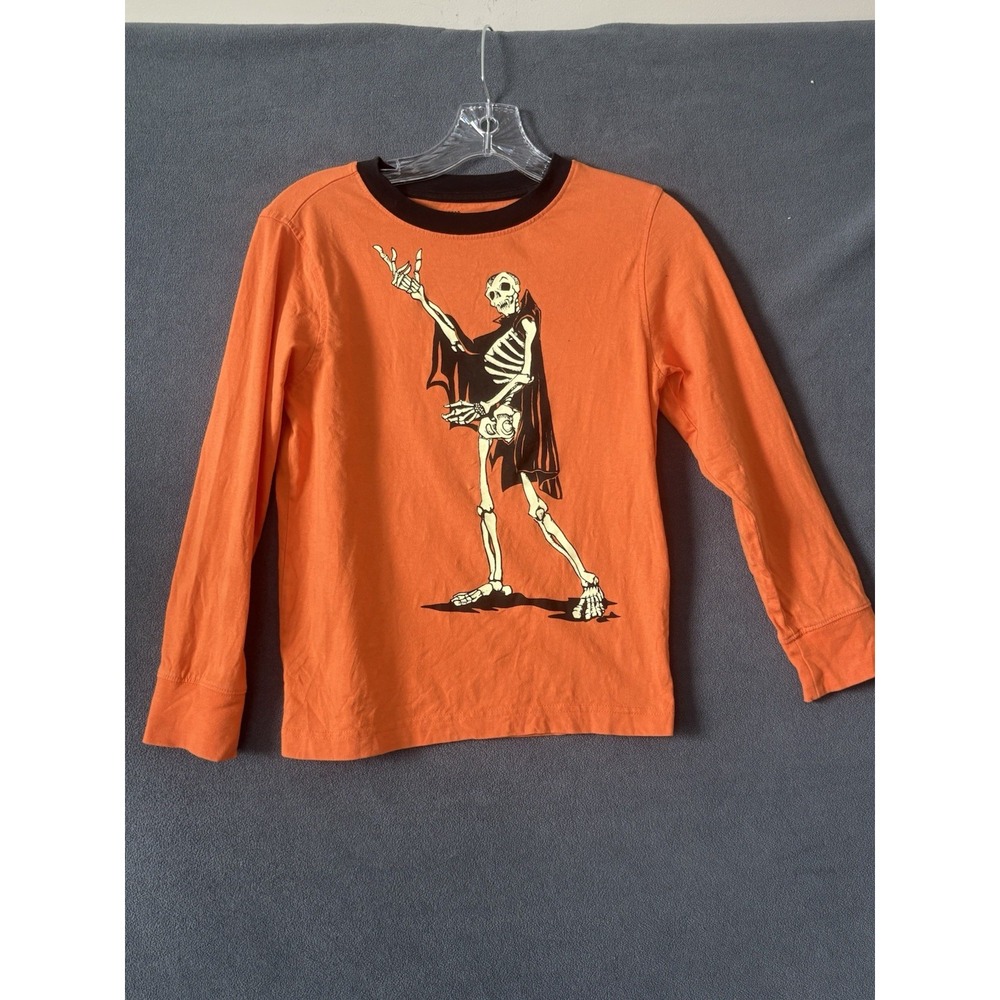 Gymboree Boys Orange Halloween Spooky Skeleton Glow in the Dark Shirt Size 8